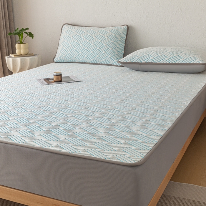 91家纺网 家纺一手货源 找家纺 欧邦 2025新款加厚PE中分子凉感豆豆软席极简系列 极简-蓝【床笠款】