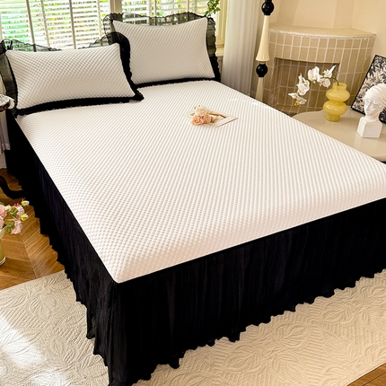 逸尚阁  2025新款凉豆豆床裙凉席三件套 黑边凉豆豆-白