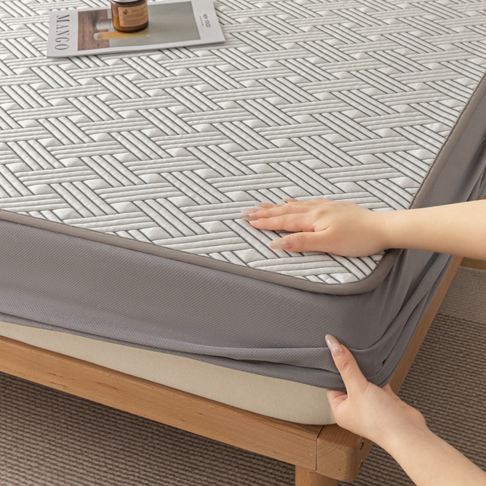 91家纺网 家纺一手货源 找家纺 欧邦 2025新款加厚PE中分子凉感豆豆软席极简系列 极简-灰【床笠款】