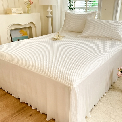 逸尚阁  2025新款凉豆豆床裙凉席三件套 冰豆豆-珍珠白