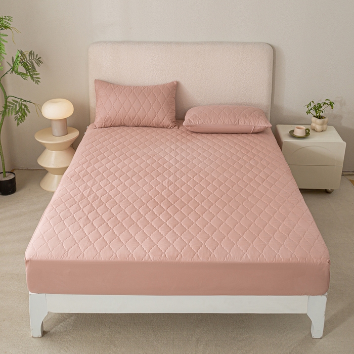 91家纺网 家纺一手货源 找家纺 漫仙阁家纺 2025新款防水夹棉床笠 豆沙粉