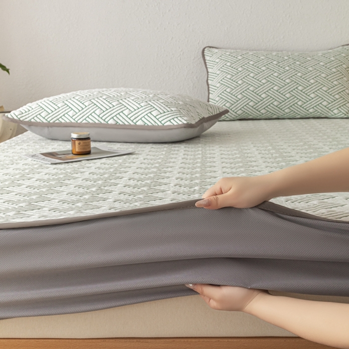 91家纺网 家纺一手货源 找家纺 欧邦 2025新款加厚PE中分子凉感豆豆软席极简系列 极简-绿【床笠款】