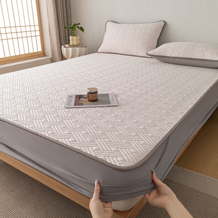 91家纺网 家纺一手货源 找家纺 欧邦 2025新款加厚PE中分子凉感豆豆软席极简系列 极简-粉【床笠款】