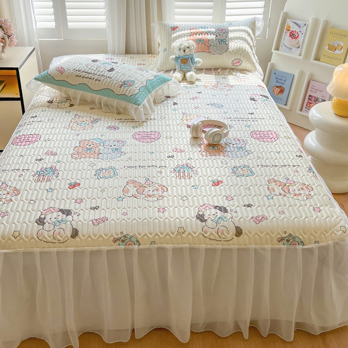 91家纺网 家纺一手货源 找家纺 （总）沐慕 2025新款床裙款凉感丝凉席三件套