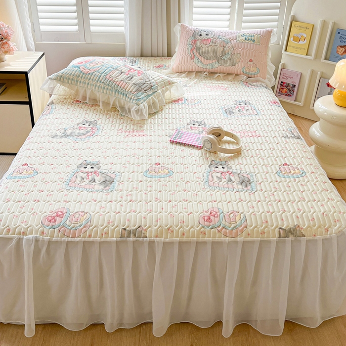 91家纺网 家纺一手货源 找家纺 （总）沐慕 2025新款床裙款凉感丝凉席三件套