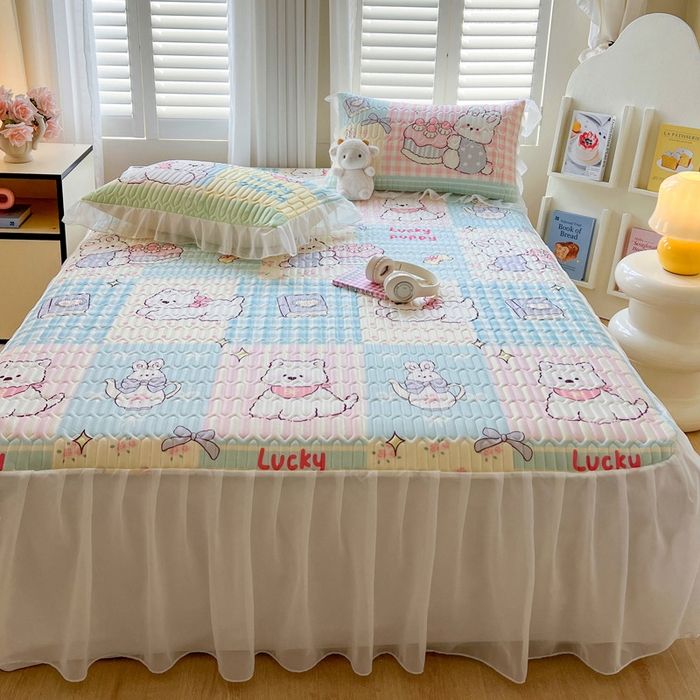 91家纺网 家纺一手货源 找家纺 （总）沐慕 2025新款床裙款凉感丝凉席三件套