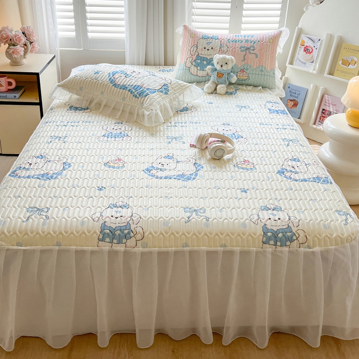 91家纺网 家纺一手货源 找家纺 （总）沐慕 2025新款床裙款凉感丝凉席三件套