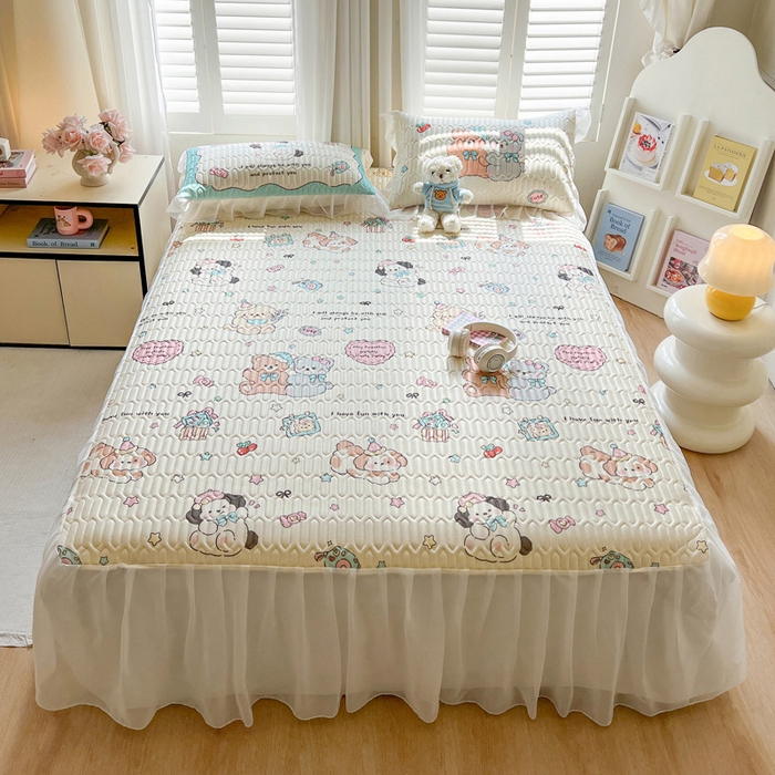 91家纺网 家纺一手货源 找家纺 沐慕 2025新款床裙款凉感丝凉席三件套 床裙-好伙伴