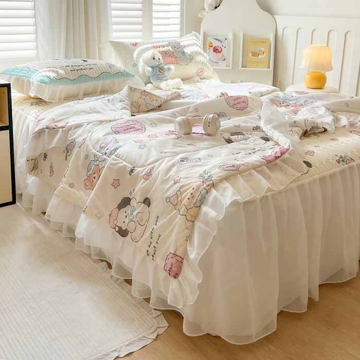 91家纺网 家纺一手货源 找家纺 沐慕 2025新款床裙款凉感丝凉席三件套 床裙-好伙伴