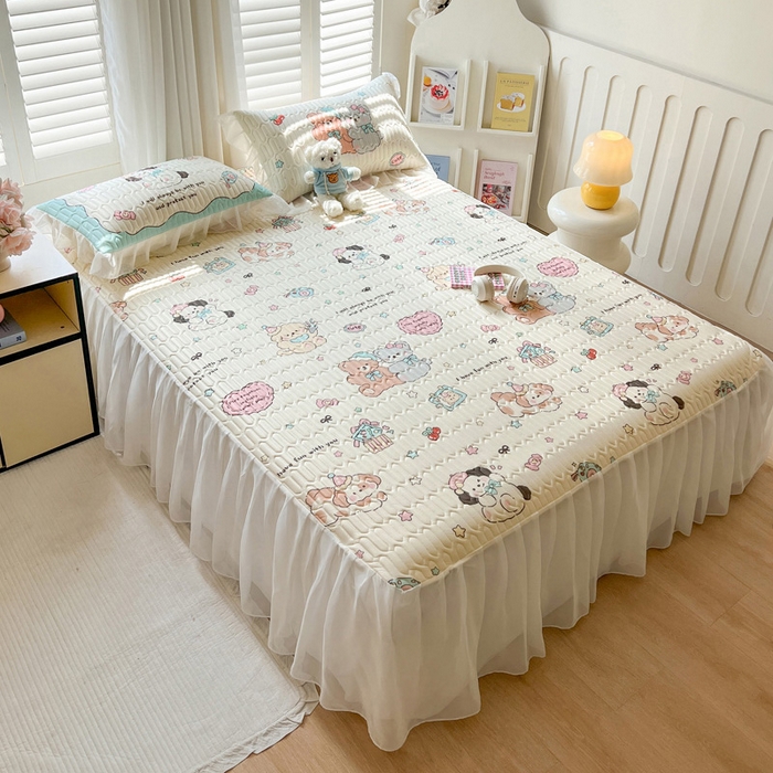 91家纺网 家纺一手货源 找家纺 沐慕 2025新款床裙款凉感丝凉席三件套 床裙-好伙伴