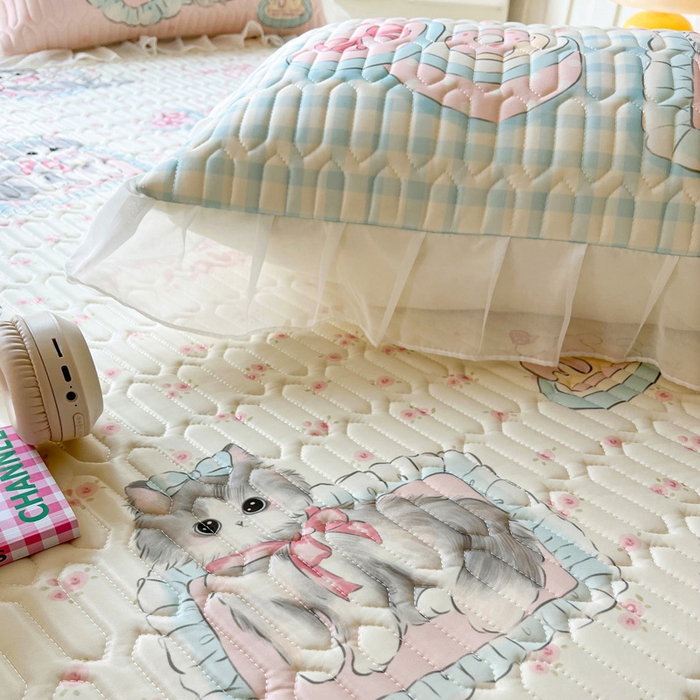 91家纺网 家纺一手货源 找家纺 沐慕 2025新款床裙款凉感丝凉席三件套 床裙-玫瑰粉喵