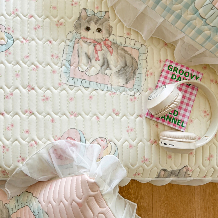 91家纺网 家纺一手货源 找家纺 沐慕 2025新款床裙款凉感丝凉席三件套 床裙-玫瑰粉喵