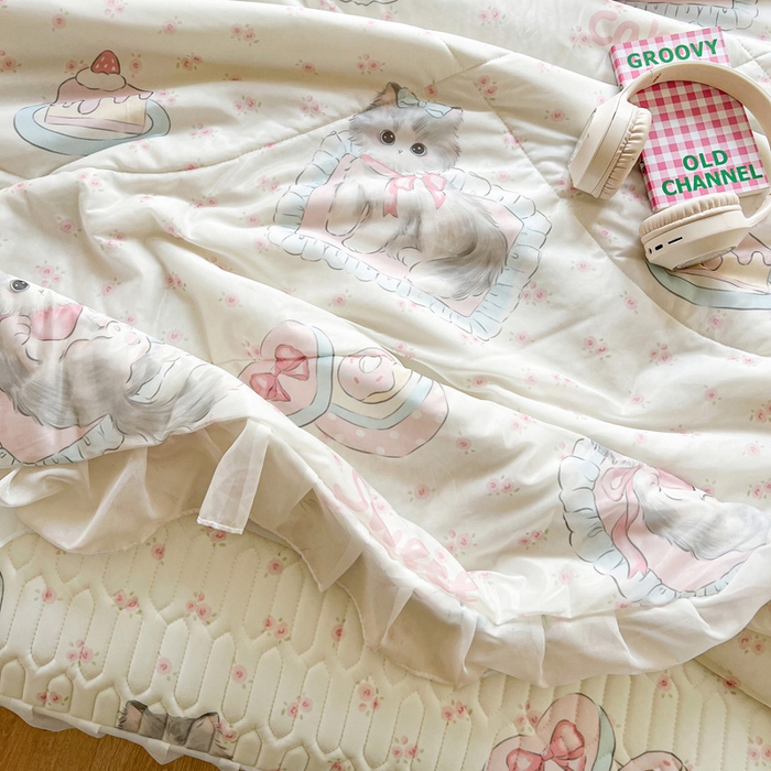 91家纺网 家纺一手货源 找家纺 沐慕 2025新款床裙款凉感丝凉席三件套 床裙-玫瑰粉喵