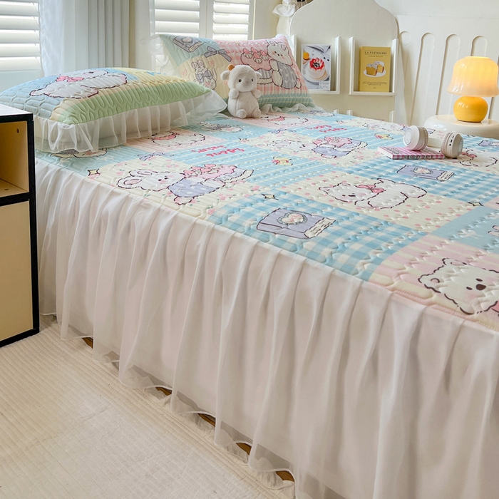 91家纺网 家纺一手货源 找家纺 沐慕 2025新款床裙款凉感丝凉席三件套 床裙-甜心宝贝