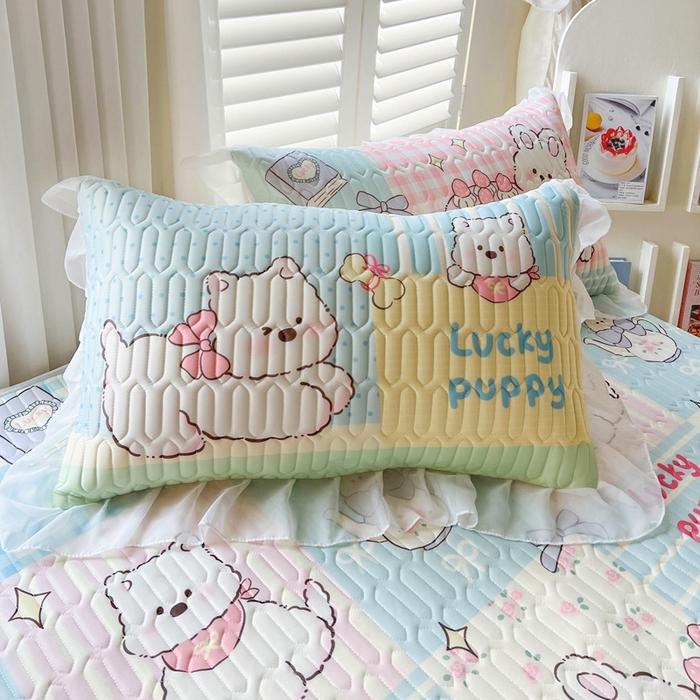 91家纺网 家纺一手货源 找家纺 沐慕 2025新款床裙款凉感丝凉席三件套 床裙-甜心宝贝