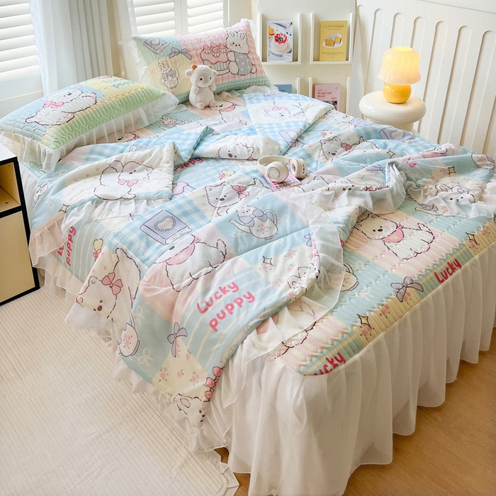 91家纺网 家纺一手货源 找家纺 沐慕 2025新款床裙款凉感丝凉席三件套 床裙-甜心宝贝