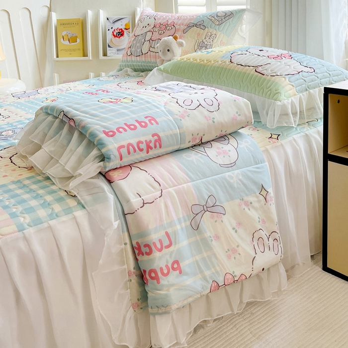 91家纺网 家纺一手货源 找家纺 沐慕 2025新款床裙款凉感丝凉席三件套 床裙-甜心宝贝