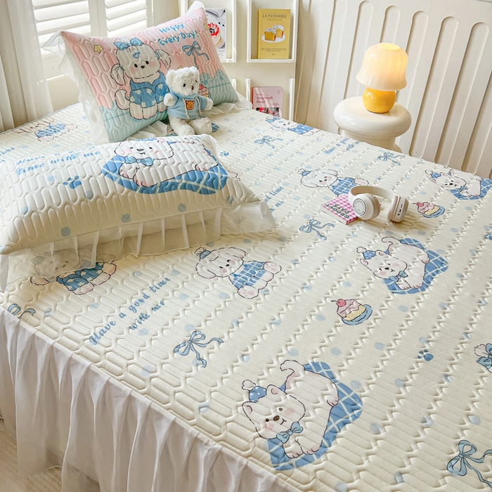 91家纺网 家纺一手货源 找家纺 沐慕 2025新款床裙款凉感丝凉席三件套 床裙-小奶狗