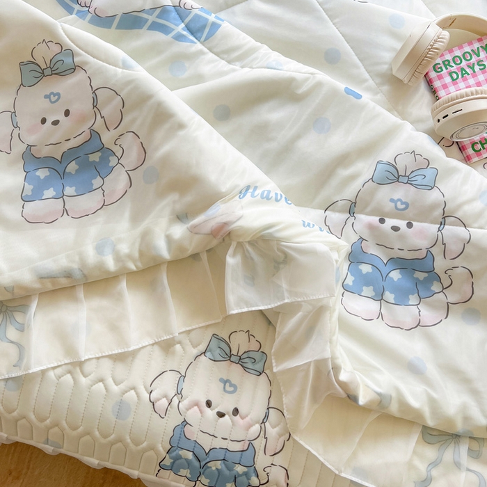 91家纺网 家纺一手货源 找家纺 沐慕 2025新款床裙款凉感丝凉席三件套 床裙-小奶狗