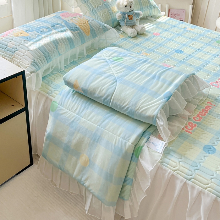 91家纺网 家纺一手货源 找家纺 （总）沐慕 2025新款床裙款凉感丝凉席夏被四件套