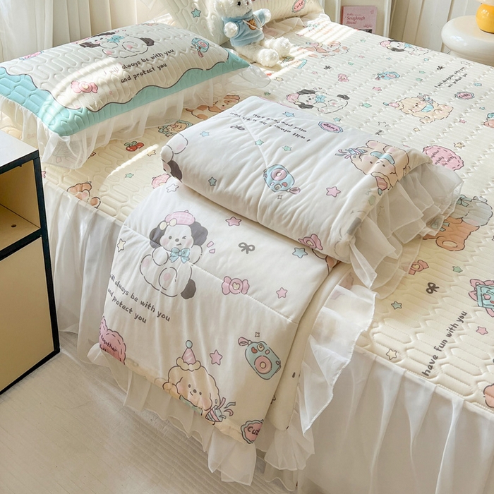 91家纺网 家纺一手货源 找家纺 （总）沐慕 2025新款床裙款凉感丝凉席夏被四件套