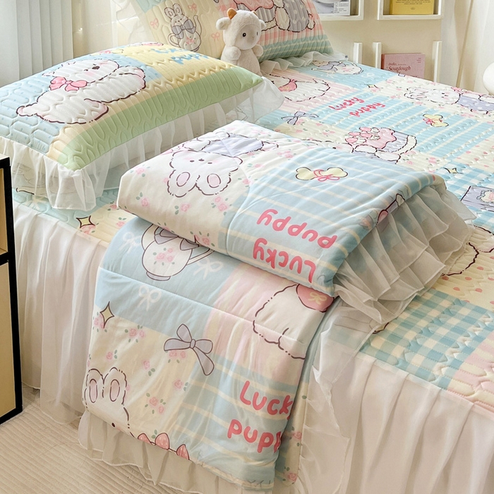 91家纺网 家纺一手货源 找家纺 （总）沐慕 2025新款床裙款凉感丝凉席夏被四件套