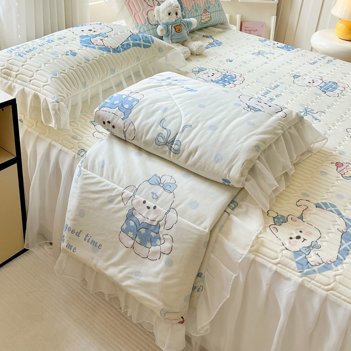 91家纺网 家纺一手货源 找家纺 （总）沐慕 2025新款床裙款凉感丝凉席夏被四件套