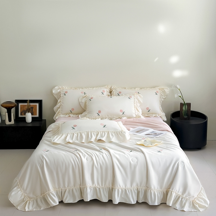 91家纺网 家纺一手货源 找家纺 （总）红嘴企鹅 2025新款冰丝贴边花边夏被夏凉被空调被四件套