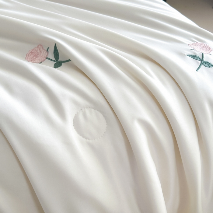 91家纺网 家纺一手货源 找家纺 红嘴企鹅 2025新款冰丝贴边花边夏被夏凉被空调被四件套 冰丝玫瑰花-蓝