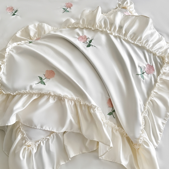 91家纺网 家纺一手货源 找家纺 红嘴企鹅 2025新款冰丝贴边花边夏被夏凉被空调被四件套 冰丝玫瑰花-蓝