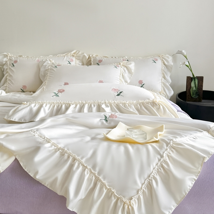 91家纺网 家纺一手货源 找家纺 红嘴企鹅 2025新款冰丝贴边花边夏被夏凉被空调被四件套 冰丝玫瑰花-紫