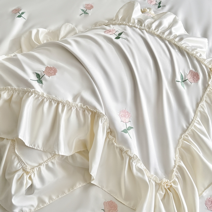 91家纺网 家纺一手货源 找家纺 红嘴企鹅 2025新款冰丝贴边花边夏被夏凉被空调被四件套 冰丝玫瑰花-紫