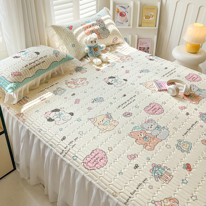 91家纺网 家纺一手货源 找家纺 沐慕 2025新款床裙款凉感丝凉席夏被四件套 床裙-好伙伴