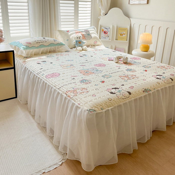 91家纺网 家纺一手货源 找家纺 沐慕 2025新款床裙款凉感丝凉席夏被四件套 床裙-好伙伴