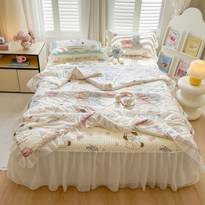 91家纺网 家纺一手货源 找家纺 沐慕 2025新款床裙款凉感丝凉席夏被四件套 床裙-好伙伴