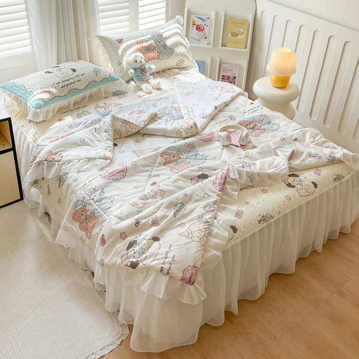 91家纺网 家纺一手货源 找家纺 沐慕 2025新款床裙款凉感丝凉席夏被四件套 床裙-好伙伴