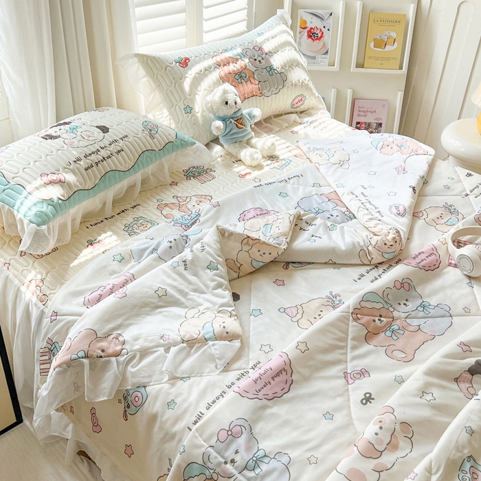 91家纺网 家纺一手货源 找家纺 沐慕 2025新款床裙款凉感丝凉席夏被四件套 床裙-好伙伴