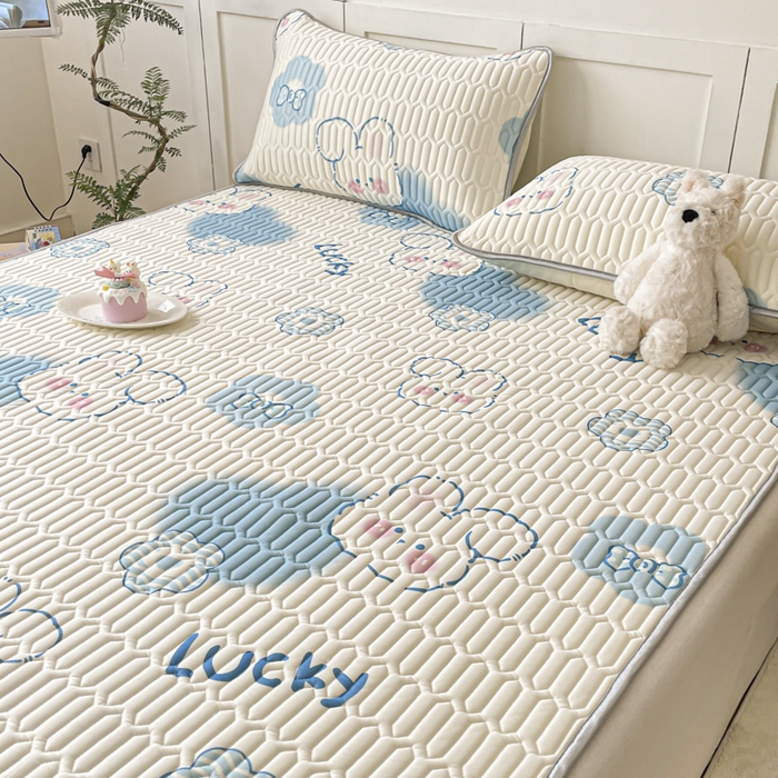 沐慕 2025新款高克重小清新乳胶凉席-风格一 爱心小兔