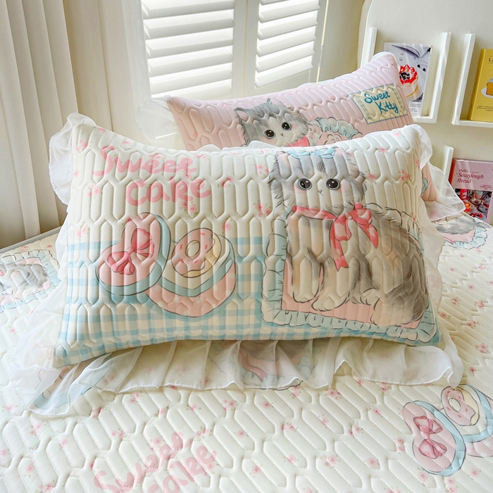 91家纺网 家纺一手货源 找家纺 沐慕 2025新款床裙款凉感丝凉席夏被四件套 床裙-玫瑰粉喵