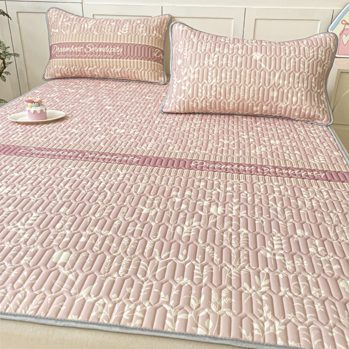 91家纺网 家纺一手货源 找家纺 沐慕 2025新款高克重小清新乳胶凉席-风格一 粉漾花境