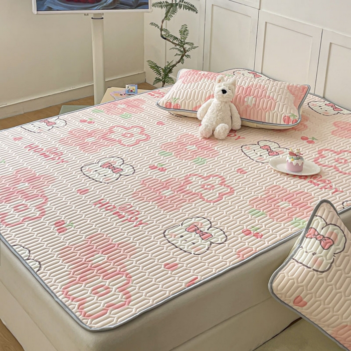 91家纺网 家纺一手货源 找家纺 沐慕 2025新款高克重小清新乳胶凉席-风格一 花花粉兔