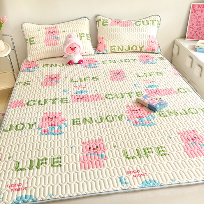 沐慕 2025新款高克重小清新乳胶凉席-风格一 可爱粉猪