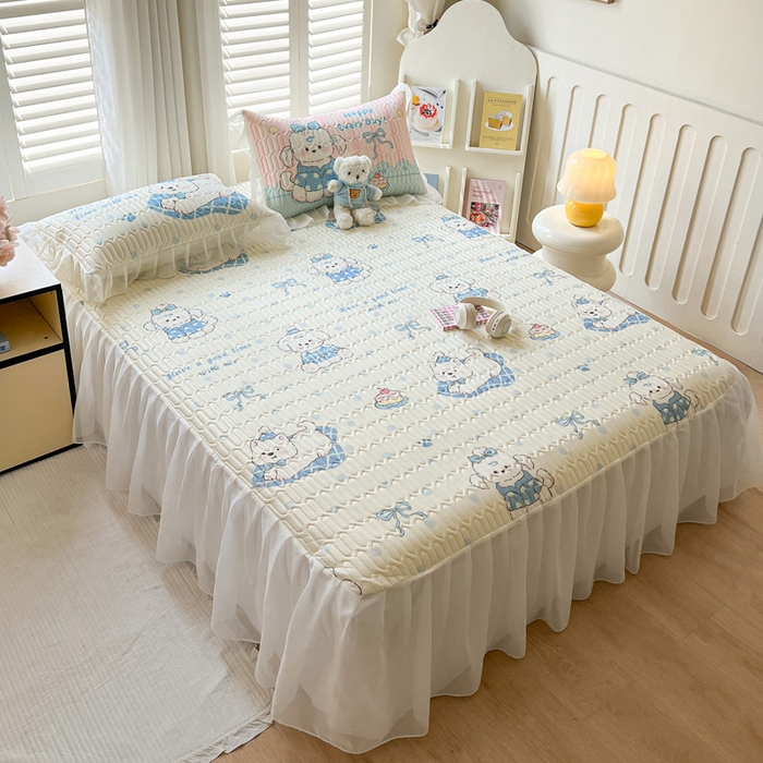 91家纺网 家纺一手货源 找家纺 沐慕 2025新款床裙款凉感丝凉席夏被四件套 床裙-小奶狗