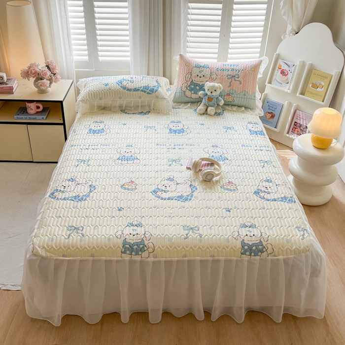 91家纺网 家纺一手货源 找家纺 沐慕 2025新款床裙款凉感丝凉席夏被四件套 床裙-小奶狗