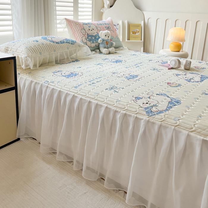 91家纺网 家纺一手货源 找家纺 沐慕 2025新款床裙款凉感丝凉席夏被四件套 床裙-小奶狗