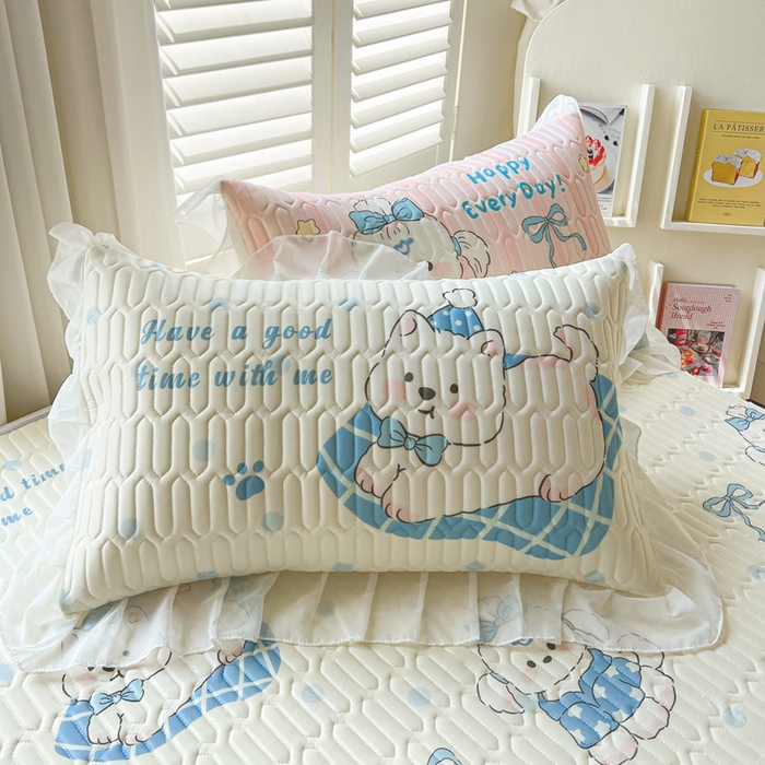 91家纺网 家纺一手货源 找家纺 沐慕 2025新款床裙款凉感丝凉席夏被四件套 床裙-小奶狗