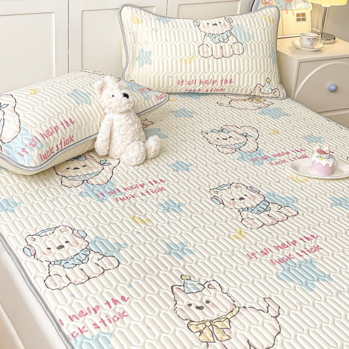 91家纺网 家纺一手货源 找家纺 沐慕 2025新款高克重小清新乳胶凉席-风格一 快乐小汪