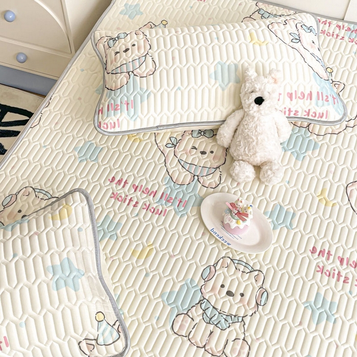 91家纺网 家纺一手货源 找家纺 沐慕 2025新款高克重小清新乳胶凉席-风格一 快乐小汪