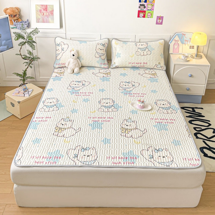 91家纺网 家纺一手货源 找家纺 沐慕 2025新款高克重小清新乳胶凉席-风格一 快乐小汪