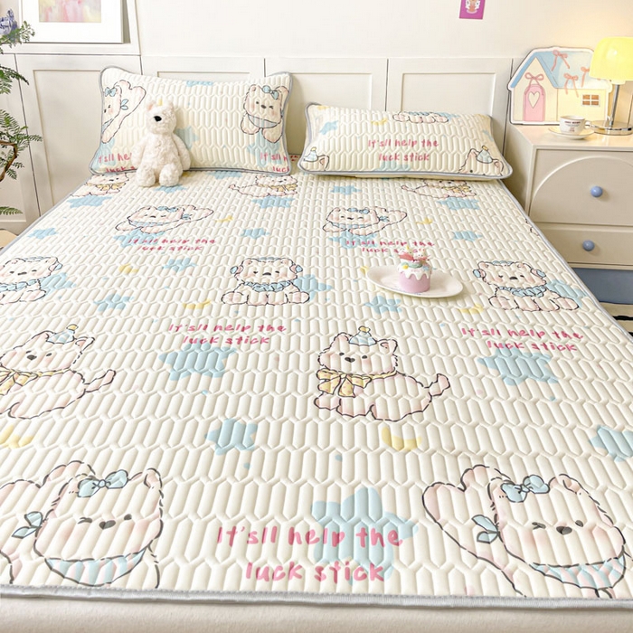 91家纺网 家纺一手货源 找家纺 沐慕 2025新款高克重小清新乳胶凉席-风格一 快乐小汪